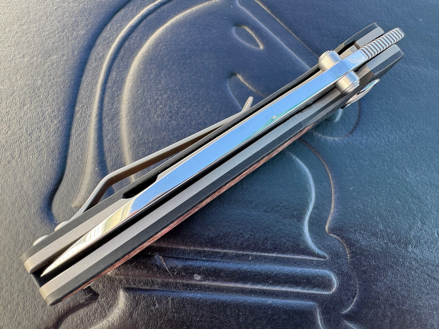 3LD Model L9 Midi Custom Folding Knife with Burl Inlay (Riaan Manser)