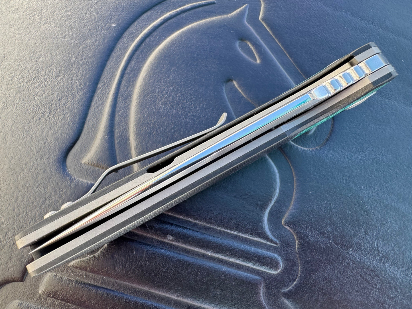 3LD Model W5 Standard Custom Knife RWL 34 Satin Blade with Blue Burl Wood Inlay