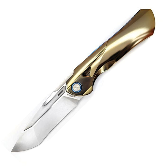 Ketuo Illusion M390 Blade with Gold Handle and Blue Spacer