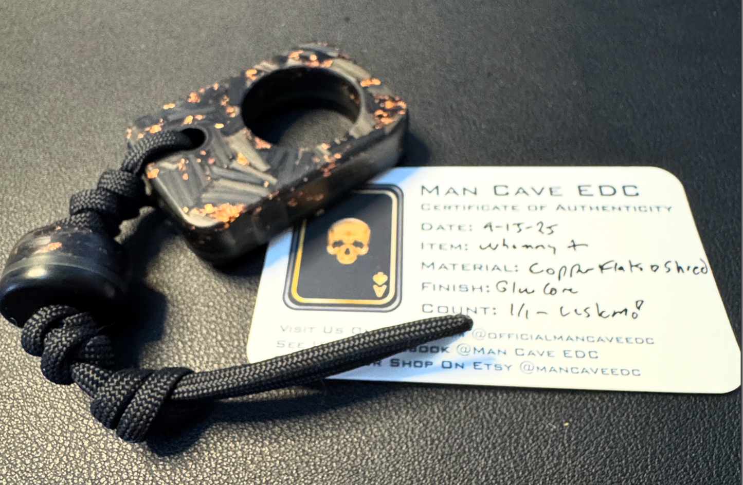 Man Cave EDC Pocket Charm Copper Flake Shred with Glow Core