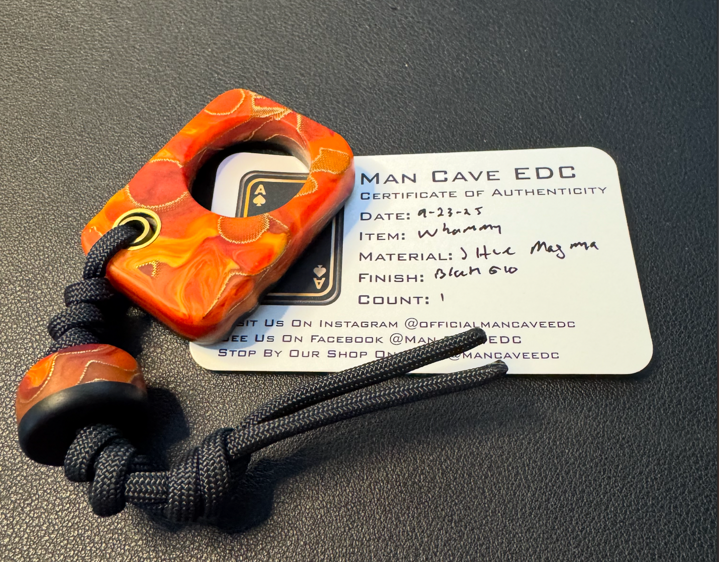 Man Cave EDC Pocket Charm J Hue Magma with Black G10 Backing