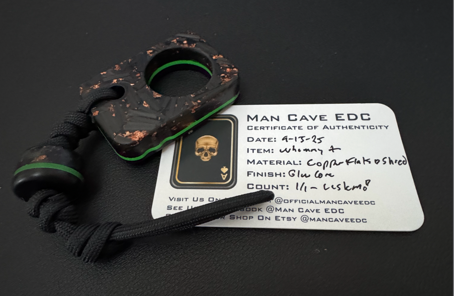 Man Cave EDC Pocket Charm Copper Flake Shred with Glow Core