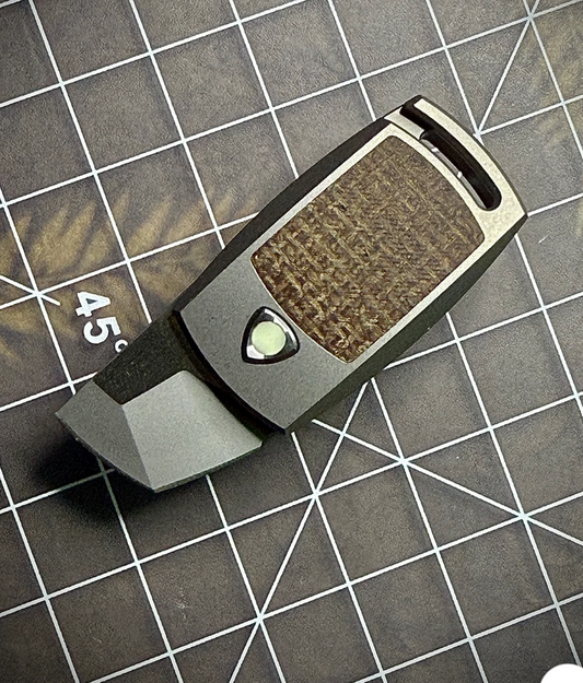 D Rocket Design IMP Scissor Folder Titanium Plus Brown Burlap Micarta