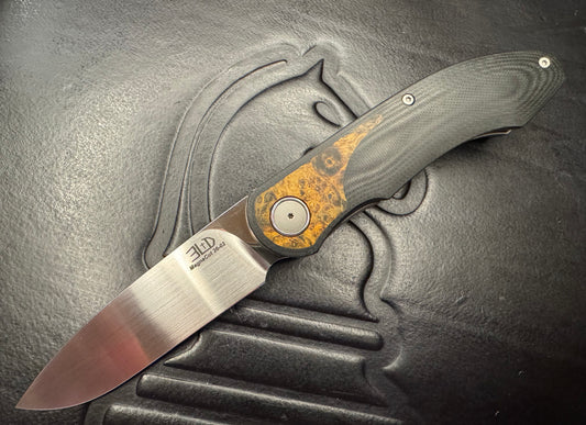 3LD Model G8 Front Flipper RWL 34 Blade with Stabilized Wood Burl and Black G10 (Riaan Manser)