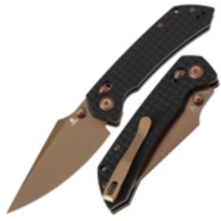 Tenable Fenrir Black G10 with Frag Pattern Rose Gold Coated Nitro-V Blade